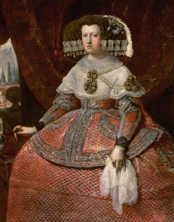 Diego Velazquez Konigin Maria Anna von Spanien in hellrotem Kleid oil painting image